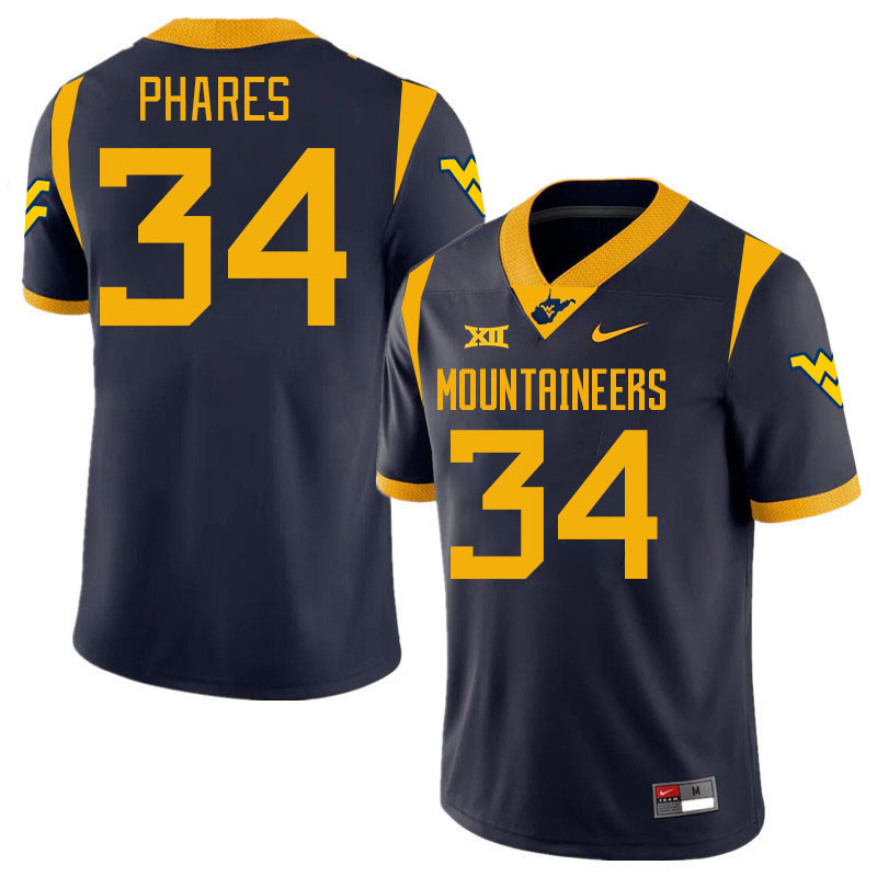 Men #34 Andrew Phares West Virginia Mountaineers College 2024 New Uniforms Football Jerseys Stitched